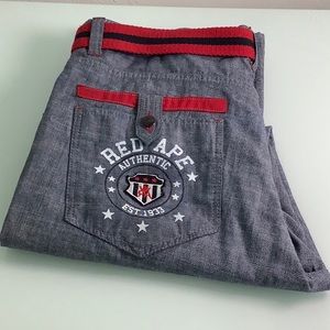 Vintage Red Ape large pocket logos straight leg belted jeans size 38 EUC